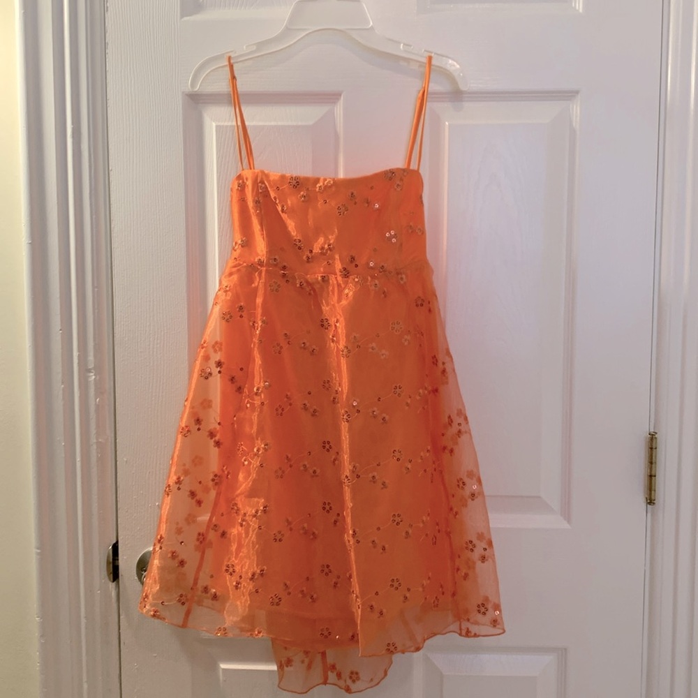Sequin Floral Baby Doll Dress in Orange